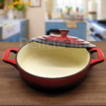 Kép 2/3 - La Cuisine Red öntöttvas kerek sütőtál fedővel 28 cm 3,5 liter
