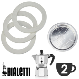 Bialetti 2 személyes Moka Express kotyogós kávéfőzőkhöz 3 db pót gumi + szűrő