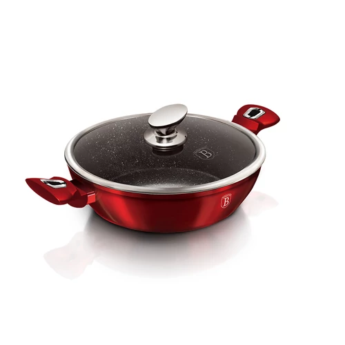 Berlinger Haus Alacsony lábas fedővel, 24 cm, Metallic Line Burgundy Edition - BH-1262