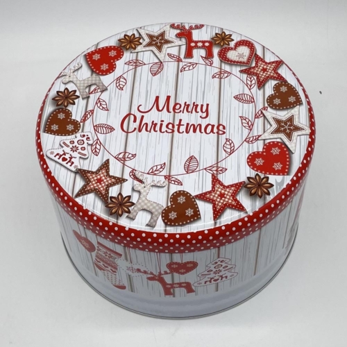 Fém Decor sütis doboz karácsonyi motívummal kerek alakú - HU114